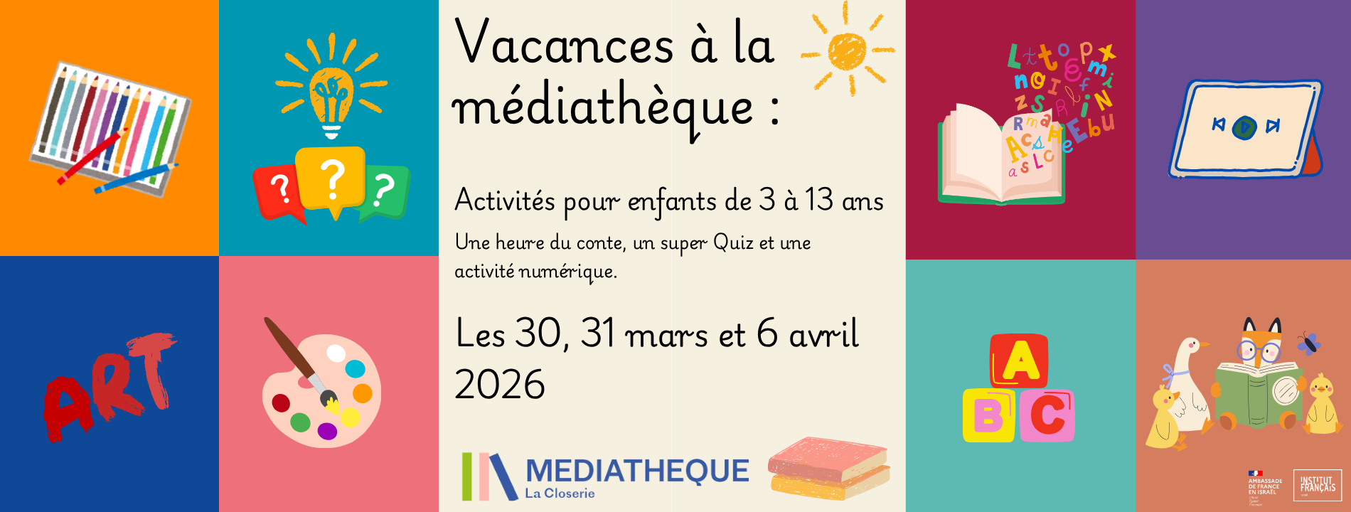 Vacances de Pessah à la médiathèque : des activités pour enfants de 3 à 13 ans