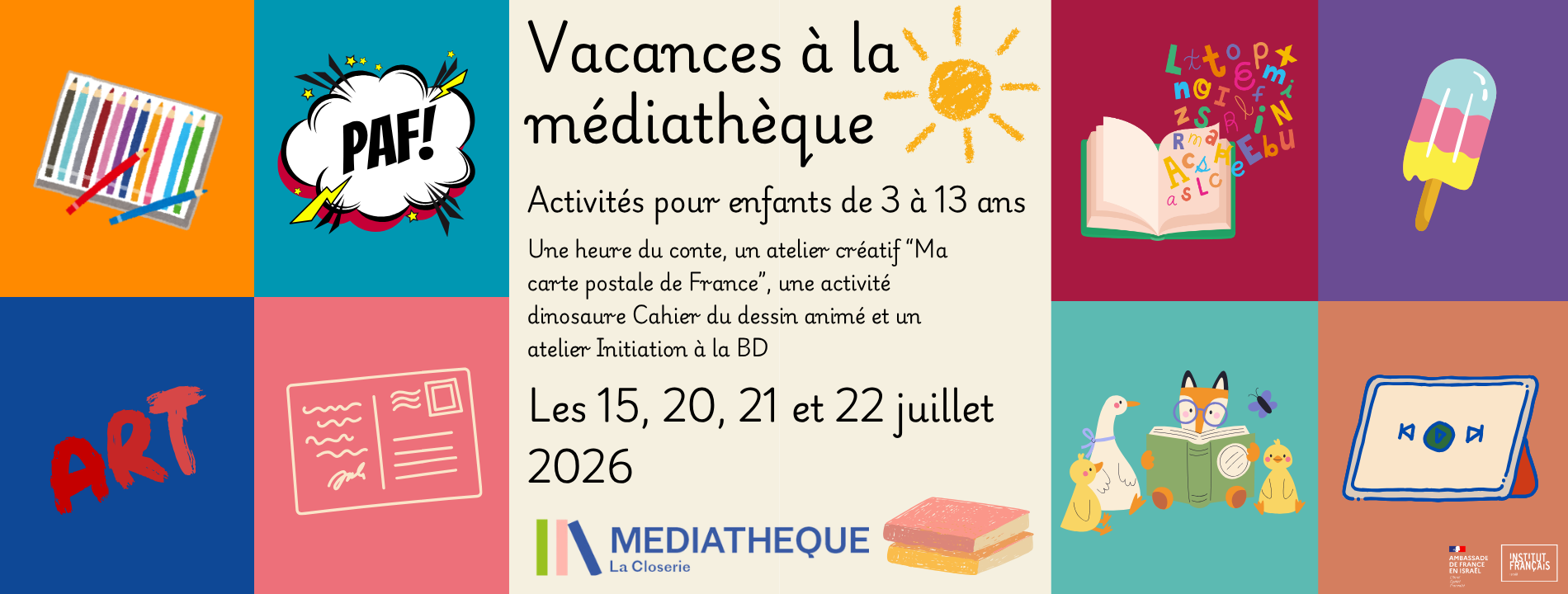 Les vacances d’été à la médiathèque 2026 : des activités pour enfants de 3 à 13 ans